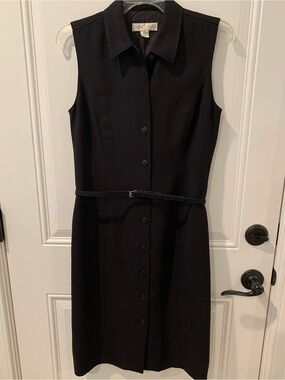 Classic Black Sleeveless Belted Shirt Dress